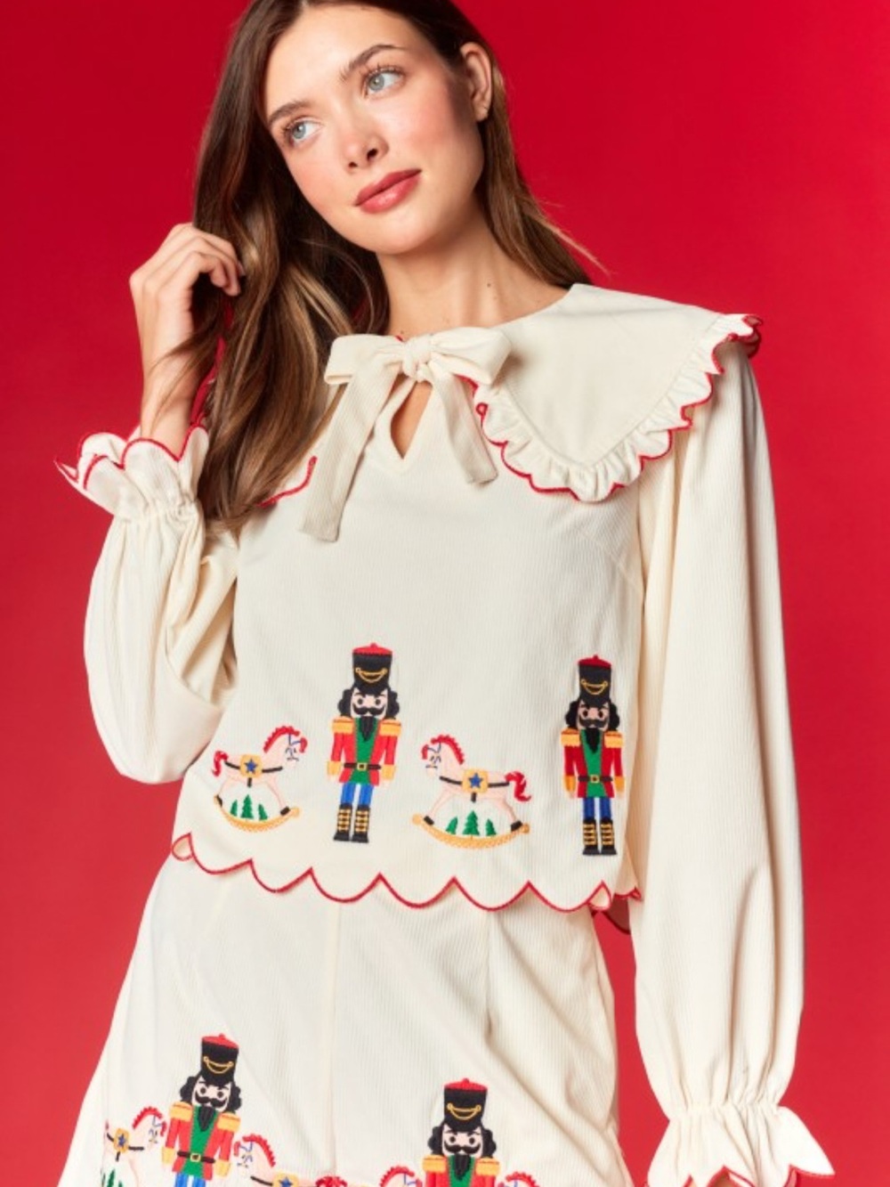 NEW The Christmas Nutcracker Embroidered Scalloped Top & Shorts SET